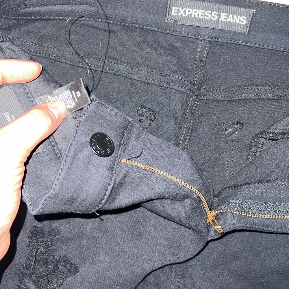 Express Mid Rise Black Ripped Jean Leggings - Picture 10 of 11